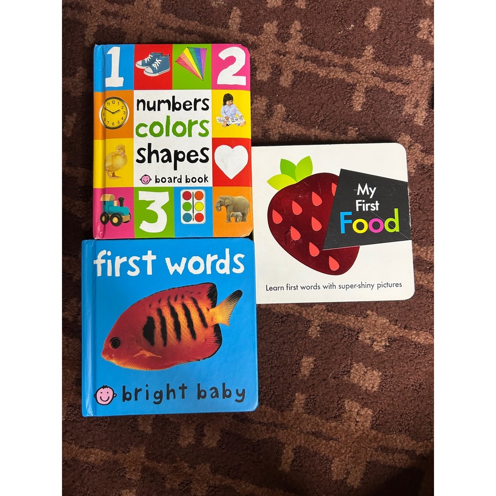 3 Board Book Lot Bright Baby First Words Numbers Colors Shapes My First Food